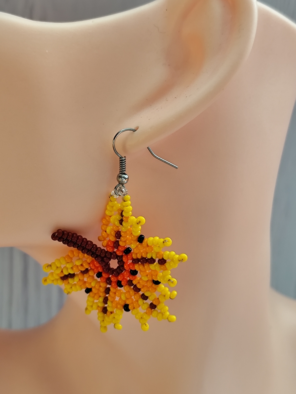 Yellow Beaded Leaf Dangle Earrings - Women Jewelry